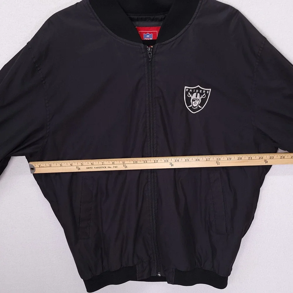 Vintage‎ Raiders Bomber Jacket Black Windbreaker Full Zip Mens XL Back Patch NFL